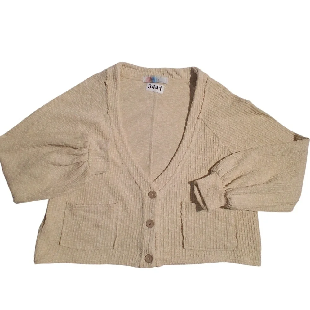Free People Beach Ribbed Textured Womens Medium Oversized Slouchy Crop Cardigan